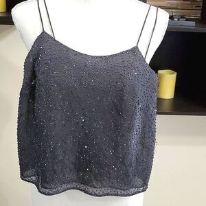 Ann Taylor Charcoal Sparkly Party Nightout Club Spaghetti Straps Crop Top 2